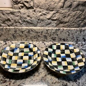 Mackenzie-Childs Vintage Camp 1995 Courtly Check 9" Soup Bowls. Set of 2. EUC!